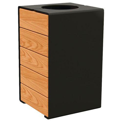 Poubelle Kub 120 L acier/bois - noir 9005/chêne clair thumbnail image 1