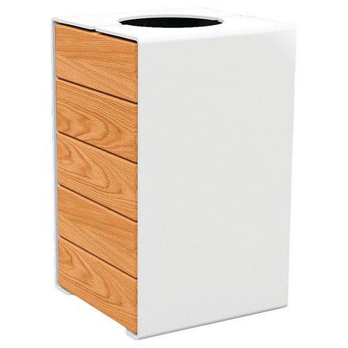 Poubelle Kub 120 L acier/bois - blanc 9010/chêne clair thumbnail image 1