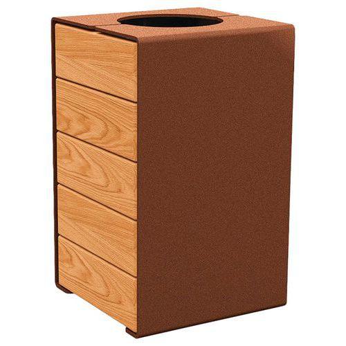 Poubelle Kub 120 L acier/bois - aspect corten/chêne clair thumbnail image 1