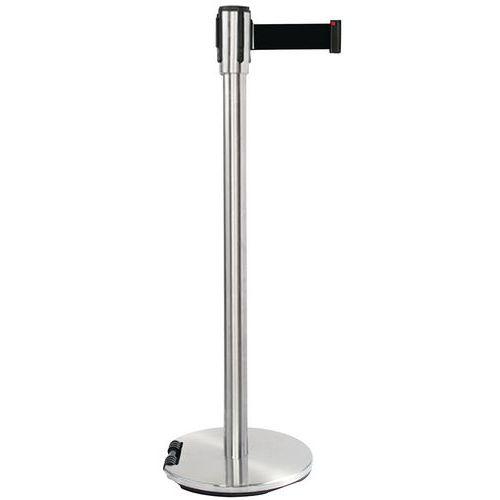 Poteau chromé à sangle 5 m - Socle à roulettes - Manutan thumbnail image 1