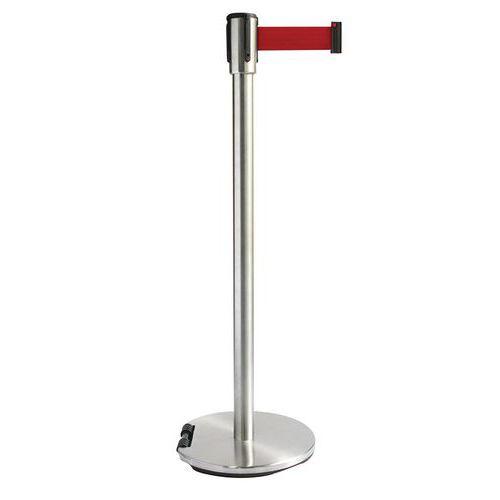 Poteau chromé sangle rouge 2m base à roulettes chromé thumbnail image 1