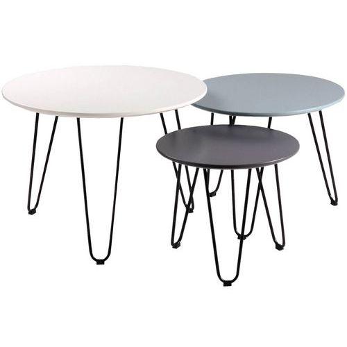 Lot de 3 tables gigognes Fabio diamètre 60-50-40 cm Blanc/Bleu/Gris thumbnail image 1