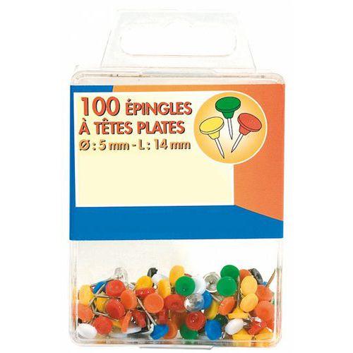 Boite 100 épingles signalisation tête plate couleurs assorties - Sign fullname image