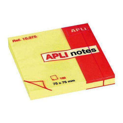 Illustration de : Bloc 100 feuilles de notes repositionnables 75x75 mm jaune - Apli