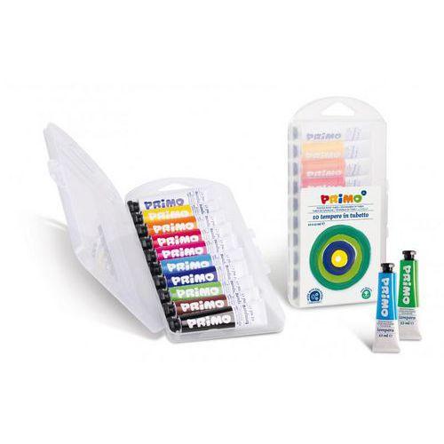 Illustration de : Boîte 10 tubes 12 ml gouache pâteuse, assortis - Primo