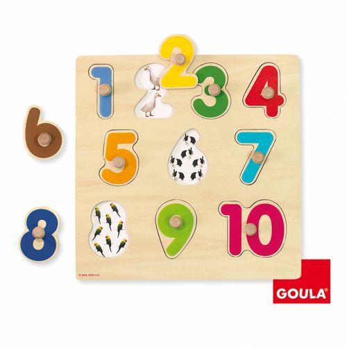 Illustration de : Puzzle boutons numéros 1 à 10 en bois - Goula
