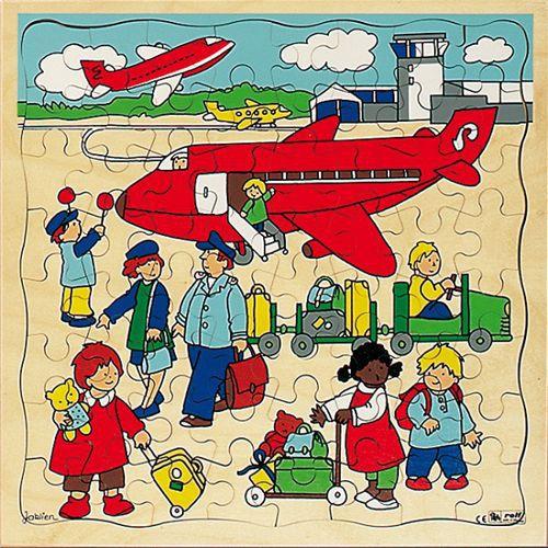 Illustration de : Puzzle bois 37 x 37 cm - thème le transport : aéroport - Rolf