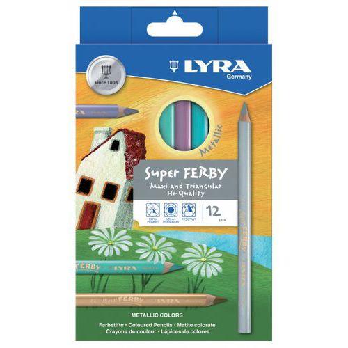 Illustration de : Pochette 12 crayons de couleur métallisés gros module Lyra