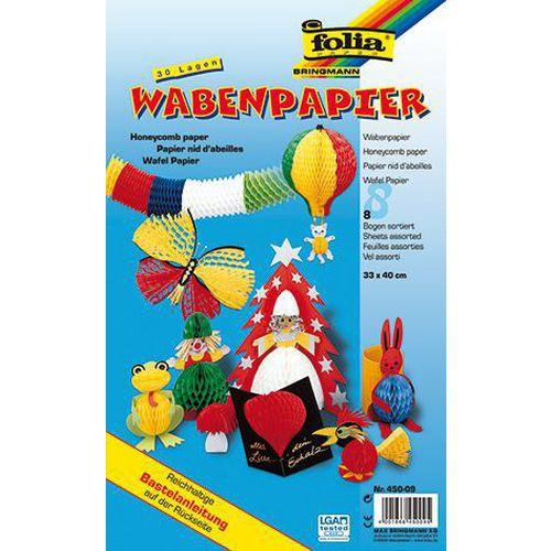 Illustration de : Assortiment 8 feuilles papier nid d abeille 8 couleurs 34.5x40 cm