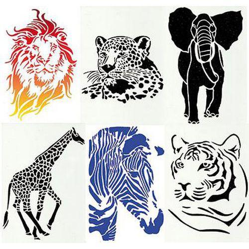 Illustration de : Ensemble 6 pochoirs animaux sauvages en plastique lavable