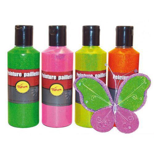 Illustration de : Assortiment 4 flacons 250ml peinture pailletée fluo - Pichon