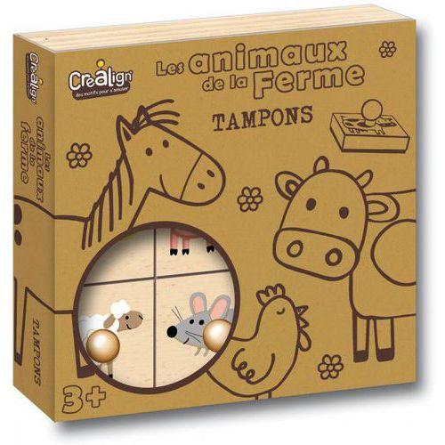 Lot 9 tampons bois thème les animaux de la ferme + 1 recharge tampon noir thumbnail image 1