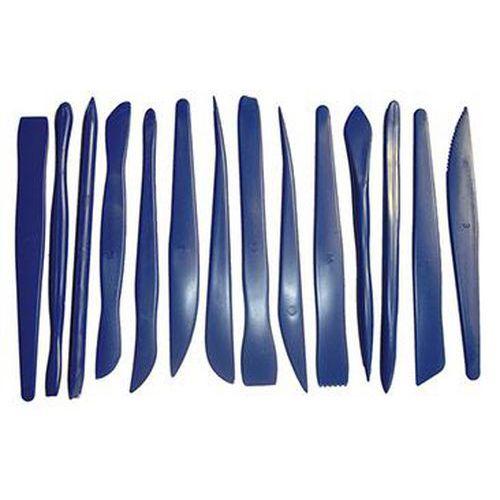 Illustration de : Lot 14 ébauchoirs plastique 3 en 1 pour peinture, colle, modelage