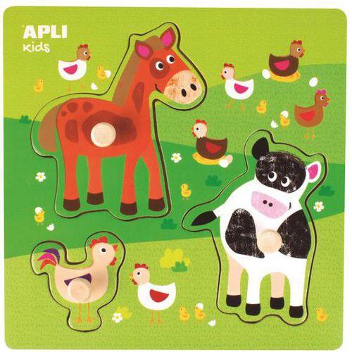 Illustration de : Lot de 3 puzzles encastrement les animaux - Apli Kids