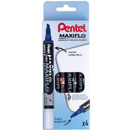 Illustration de : Pochette 4 marqueurs maxiflo pointe biseautée - Pentel