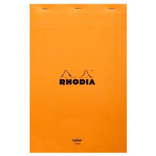 Illustration de : Bloc agrafé ligné + marge feuilles jaunes - Rhodia