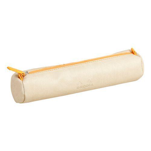 Trousse ronde beige simili cuir italien 5x21,5 cm thumbnail image 1