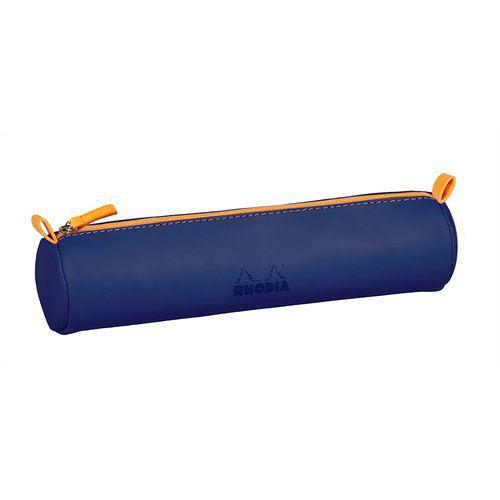 Trousse ronde bleu nuit simili cuir italien 5x21,5 cm thumbnail image 1