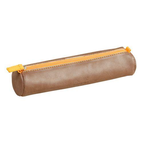 Trousse ronde chocolat simili cuir italien 5x21,5 cm thumbnail image 1