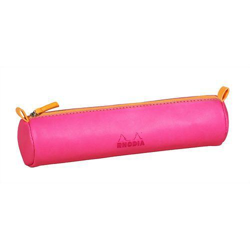 Trousse ronde fuchsia simili cuir italien 5x21,5 cm thumbnail image 1