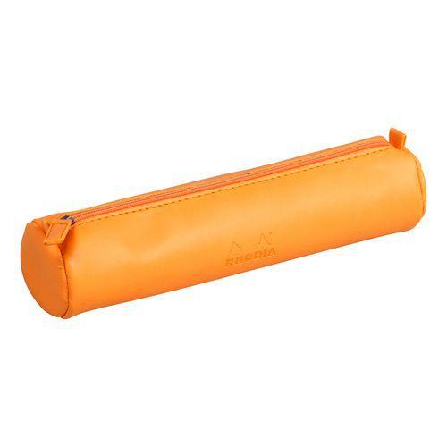 Trousse ronde orange simili cuir italien 5x21,5 cm thumbnail image 1