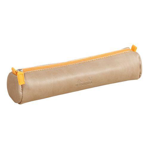 Trousse ronde taupe simili cuir italien 5x21,5 cm thumbnail image 1