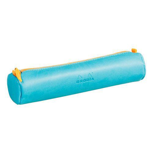 Trousse ronde turquoise simili cuir italien 5x21,5 cm thumbnail image 1