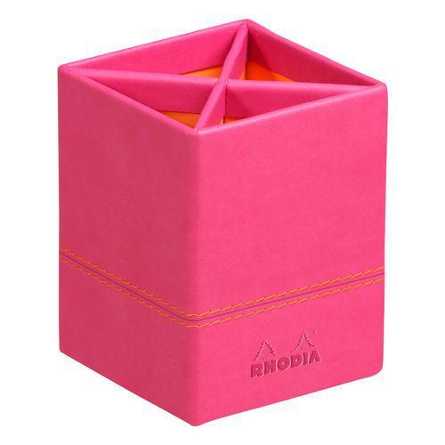Pot à crayons simili cuir italien 8 x 8 x 11 cm framboise thumbnail image 1