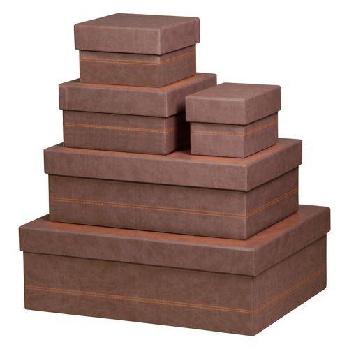 Set 5 boîtes gigognes simili cuir italien chocolat thumbnail image 1
