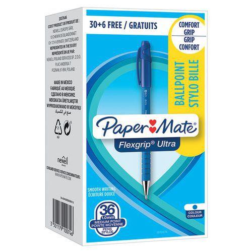 Lot de 36 Paper Mate Flexgrip Ultra Rétractable Pointe 1,0 mm - Bleu thumbnail image 1