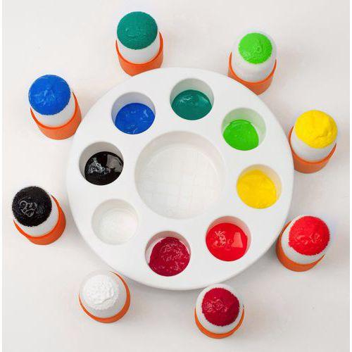 Illustration de : Kit palette 8 godets + 8 pochoirs manche boule