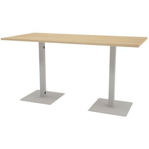 Table réunion haute Greko 210x100 cm 2 pieds 9006 alu plateau chêne thumbnail image 1