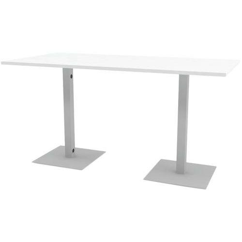 Table réunion haute Greko 210x100 cm 2 pieds 9006 alu plateau blanc thumbnail image 1