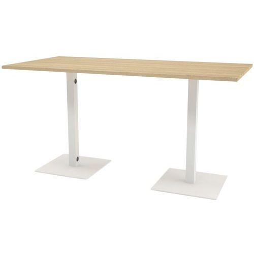Table réunion haute Greko 210x100 cm 2 pieds 9016 blanc plateau chêne thumbnail image 1