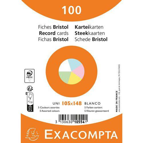Illustration de : Fiche Bristol sous film uni non perforé - Paquet de 100 - Exacompta