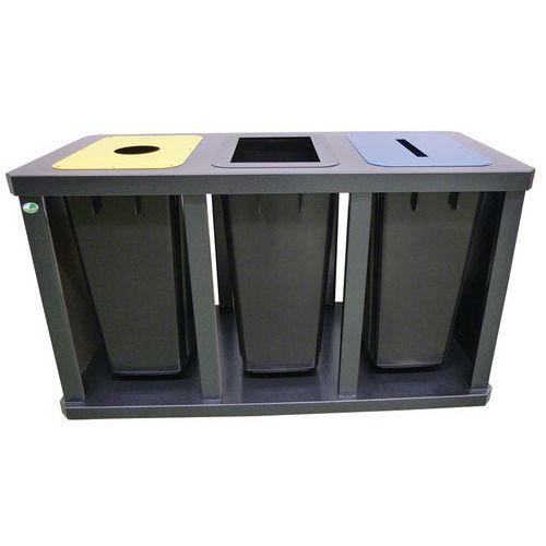 Station tri sélectif triple avec poubelle plastique 60L thumbnail image 1
