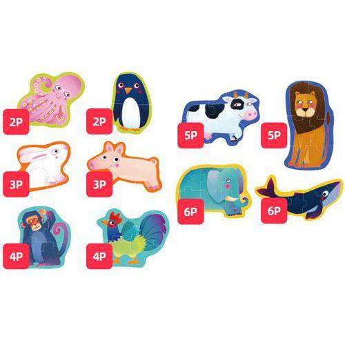 Illustration de : Lot 10 puzzles évolutifs animaux 2 ans - Mideer