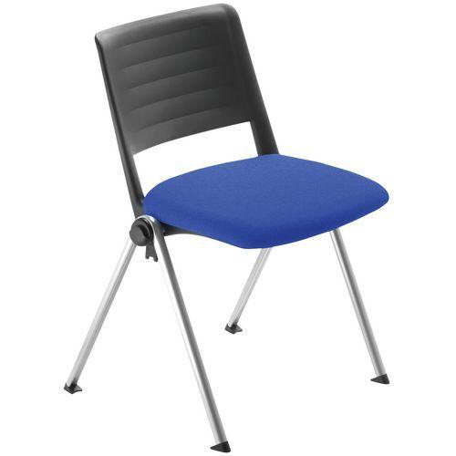 Lot 4 chaises Match piètement alu dossier polypropylène noir assise tissu bleu thumbnail image 1