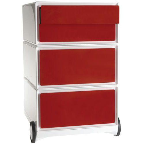 Caisson mobile Easy Office 3 tiroirs de rangement coloris blanc/rouge thumbnail image 1