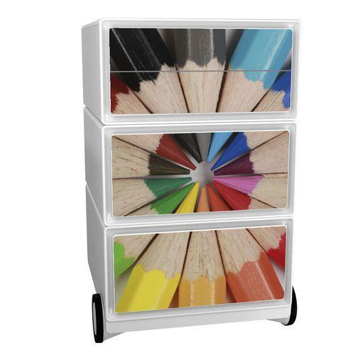 Caisson mobile Easy Office 4 tiroirs rangement corps blanc décor Crayons couleur thumbnail image 1