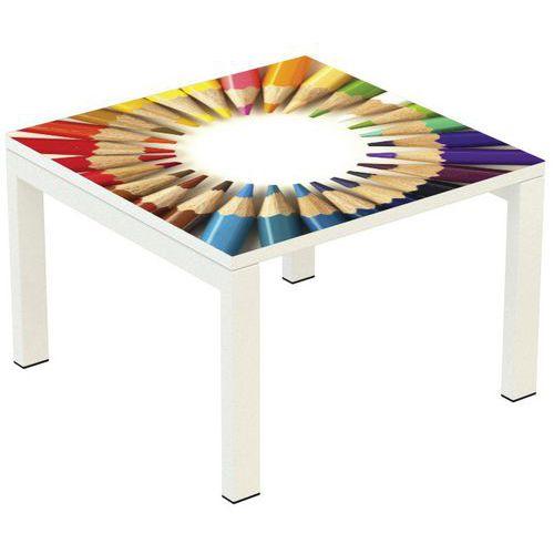 Table basse Easy Office 60x60 cm pied blanc plateau CRAYONS COULEUR thumbnail image 1