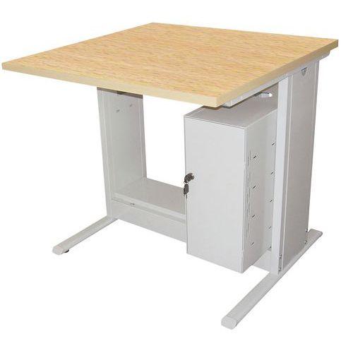 Poste Man Modulo stratifié,écran posé, support UC avec porte,140x70, hêtre clair thumbnail image 1