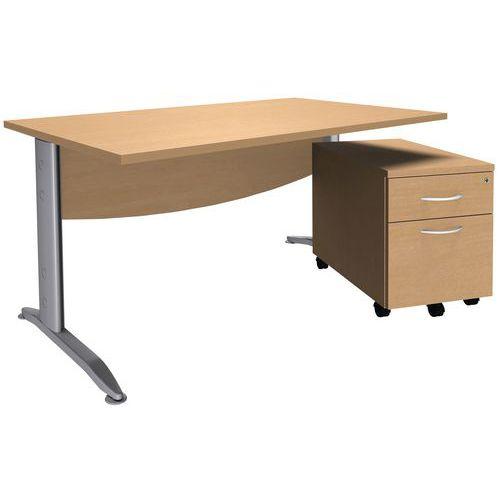Pack Alma bureau droit 160 + caisson 2 tiroirs Hêtre/Alu thumbnail image 1