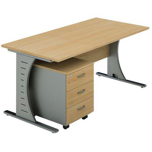 Bureau droit pieds Clap 120 x 80cm + caisson mobile 3 tiroirs noyer/alu thumbnail image 1