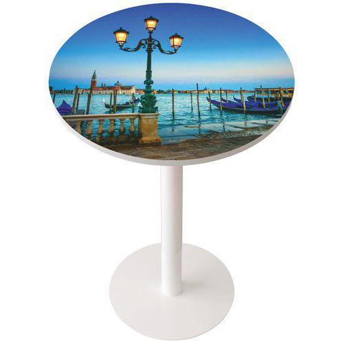 Guéridon haut 110 cm Easy Office pied métal Ø 80 cm plateau décor Lagune thumbnail image 1