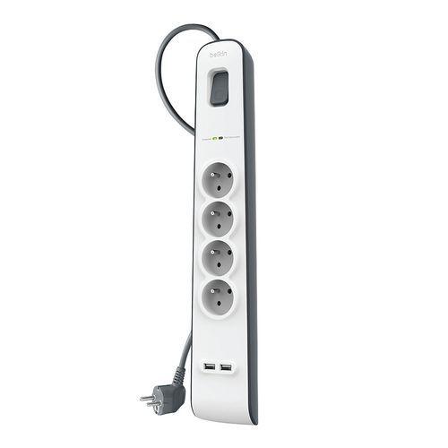 Illustration de : Multiprise parafoudre secteur et USB avec cordon d'alimentation Belkin
