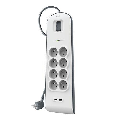 Parafoudre 8 prises 900 Joules et 2 USB 2.0 avec cordon 2 m thumbnail image 1