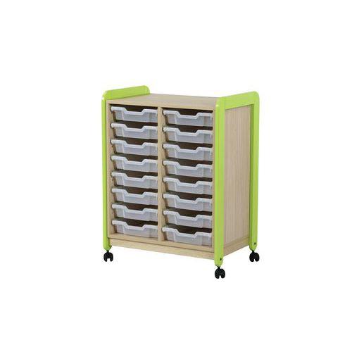 Meuble sur roulettes 2 colonnes 16 casiers Lili hauteur 98 cm coloris vert thumbnail image 1