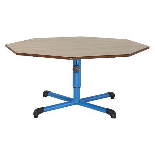 Illustration de : Table réglable Chloé octog. pied central, plateau hêtre - Mobidecor