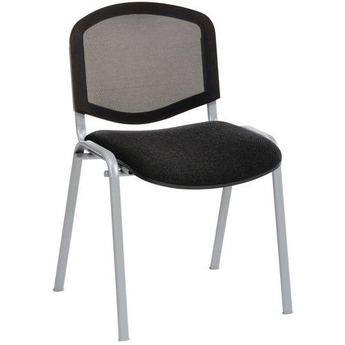 Illustration de : Lot de 5 chaises Bliz piètement gris dossier résille noir assise tissu